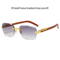 Rimless square sunglasses with wood temples, gradient grey lenses and gold leopard motif - Gradient Gray