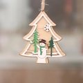 Wooden laser-cut Christmas tree ornament with snowman and pine trees details - Flat Tree Snowman
