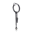 Black titanium steel clip-on hoop earring with hanging chain and cone pendant charm - Clip-on (No Piercing) / Black