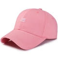 Rosa Baumwoll-Baseballkappe mit weißen Streifenstickereien und gebogenem Schirm - Verstellbar / Rosa