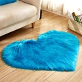 Blue heart-shaped faux fur plush area rug on wooden floor for bedroom decoration - Dark Blue