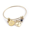 Gold Mother's Day bangle with happy Mother's day charm and heart silhouette pendant - Gold (KB96740-Z)