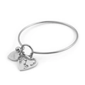 Silver stainless steel open bangle with love heart charms and couple silhouette pendant - Heart Hollow Mother and Child Style / Silver (KB96754-Z)