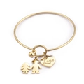 Gold titanium steel couple bracelet featuring boy, girl, and Love heart charms - Gold (KB96749-Z)