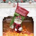 Christmas stocking with a snowman doll and Merry Christmas embroidery in red and green - Snowman
