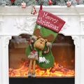 Chaussette de Noël rouge et verte avec renne en peluche et broderie Merry Christmas - Style Élan