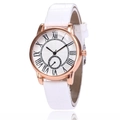 Women's fashion quartz watch with rose gold case, Roman numerals and white crocodile leather strap - White