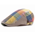 Multi-colored checkered newsboy cap in breathable cotton-linen with adjustable side buckle - One Size Adjustable(55-60cm) / Multi-color Yellow Plaid