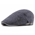 Gorra clásica de lino gris oscuro con forro de rayas y hebilla de metal de latón - Ajustable / Azul marino