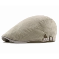 Boina clásica de lino beige con rayas blancas y hebilla metálica de ajuste lateral - Ajustable / Beige