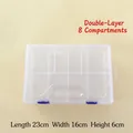 Double-layer 8-compartment clear plastic organizer box with blue latches, size 23x16x6cm - 2-Layer 8 Compartments (23*16*6cm)