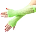 Neon green long fishnet gloves in punk style with wide mesh and fingerless design - With Card Pack / Light Green