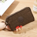 Dark brown fabric clutch bag with double zippers and sport logo for smartphones - Coffee