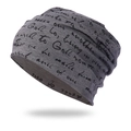 Gray slouchy beanie with artistic script print made of soft cotton knit fabric - One Size / Dark Gray