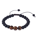 Bracciale artigianale in pietra vulcanica da 8mm e occhio di tigre con cordino regolabile - Stile Pietra Opaca