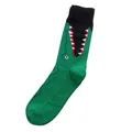 Mid-calf crew socks with creative green crocodile cartoon pattern and black color-blocking - One Size / Crocodile