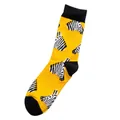 Mid-calf socks featuring yellow fabric with black zebra head patterns and contrast heels - One Size / Zebra Head