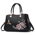 Minimalist black PU leather handbag with floral embroidery and golden hardware detail - Style A Single Bee Black