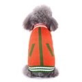 Orange dog sweater with green striped knit pattern and ribbed collar for small pets - Orange/Striped