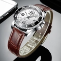 Orologio da uomo al quarzo con cassa argento, quadrante bianco e cinturino marrone - Cinturino in Pelle Marrone Quadrante Bianco