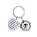 Silver DIY compass keychain with engraved quote Go confidently in direction of your dreams - 25mm Round Plate