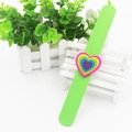 Neon green silicone slap bracelet with colorful layered heart charm for children - Green Heart