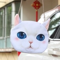 Harajuku style white crossbody bag with realistic blue-eyed cat print and chain strap - Cute White Cat