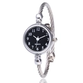 Detail of silver twisted cable bracelet watch with black dial and Arabic numerals - Silver Black Dial Arabic Numerals