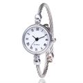 Detail of silver cable bangle watch with white dial and classic Roman numerals - Silver White Dial Roman Numerals