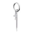 Silver punk style titanium steel hoop earring with cross pendant and long metal chain - Small Cross Ear Hoop / Steel