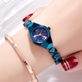GEDI stylish women's quartz watch with blue dial and gold metal bracelet band - Blue