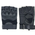 Black half-finger tactical sports gloves with hard knuckle protection and adjustable strap - M / Soft Shell Leather Black
