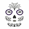 Detail of Day of the Dead face tattoo stickers with purple spider web and cross patterns - 01 Spider Web
