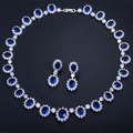 Parure di gioielli in argento con pietre ovali blu scuro e dettagli in zirconi bianchi - Blu