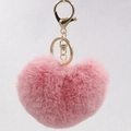 Pink heart-shaped faux rabbit fur keychain with a gold-tone metal lobster clasp - Pink / Silver Circular Single-ring Buckle