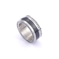 Anillo de acero plateado con fibra de carbono negra y doble hilera de cristales - US 7 / Color Acero (KR47315-K)
