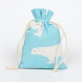Light blue linen storage bag featuring white polar bear print and drawstrings - 10x14cm / Blue Background Bear
