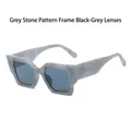 Square sunglasses featuring gray marble texture frames with dark gray tinted lenses - Grey Marble Frame Black Grey Lenses