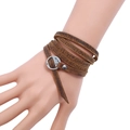 Bracelet multi-rangs en cuir marron avec mots inspirants gravés et boucle métallique - Gaufré Vintage + Argent Antique
