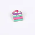 Cute multi-layered colorful enamel cake brooch with pink cherry and gold alloy trim - Cake