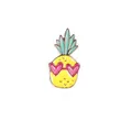 Cute yellow pineapple enamel pin with pink heart sunglasses and green leafy top detail - Pineapple
