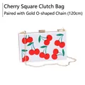 Pochette quadrata bianca in acrilico con stampa ciliegia e catena dorata da 120 cm - Pane Alle Ciliegie