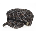 Cappello baker boy classico in tweed bianco e nero con bottone decorativo a ancora dorata - Regolabile / Stile Tweed Nero Bianco Marrone (3)