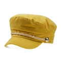 Gorra de pana color amarillo jengibre para mujer con cordón trenzado y botón de metal - Amarillo Jengibre
