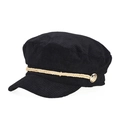 Gorra de pana negra estilo newsboy con cordón dorado y botones metálicos - Negro