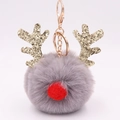 Gray plush reindeer keychain with golden sequin antlers and red nose for bags - Medium Grey