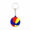 Detailed view of beach ball keychain with matte silicone blue, red, yellow segments - Beach Ball