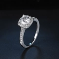 Classic silver-plated halo engagement ring with round zircon and pavé diamond band - US 5 / Platinum
