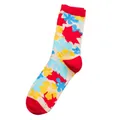 Mittelhohe Socke mit bunten Blumen- und Ahornmustern auf beigem Baumwollgestrick - Einheitsgröße / Ahornblatt