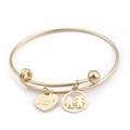 Bracciale regolabile in acciaio al titanio dorato con cuore e ciondolo coppia - Oro (KB93752-Z)